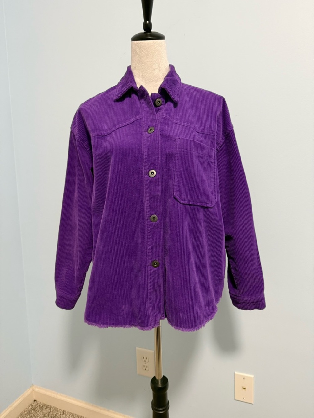 Zara Denim corduroy‎ Shirt Jacket Womens XS Purple Oversized